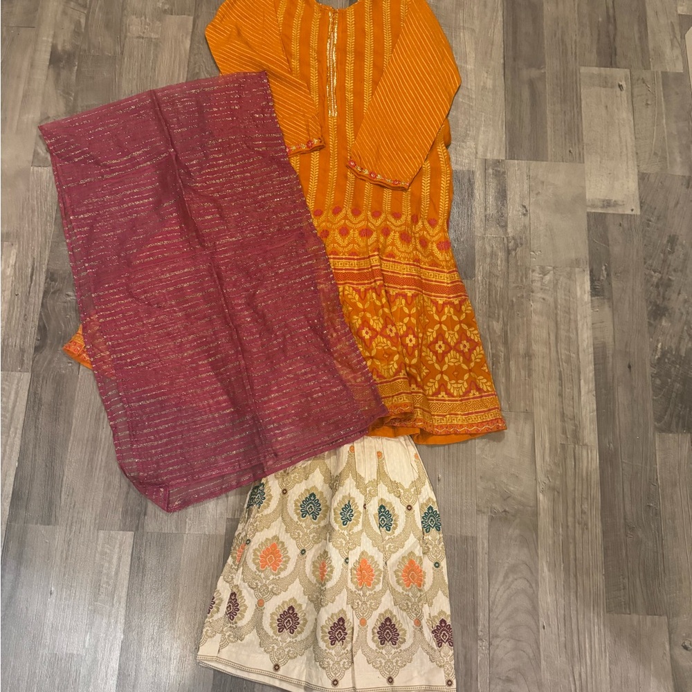 J. Girls Orange Dress with Yellow Embroidery 8-9 years old